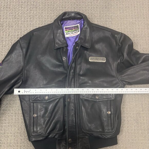 Vintage Arctic Cat Snowmobile Jacket Large Leather Racing Riding Outerwear - Picture 5 of 16